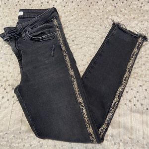 ZARA Black Light Wash Distressed Skinny Jean with Snakeskin Side Detailing